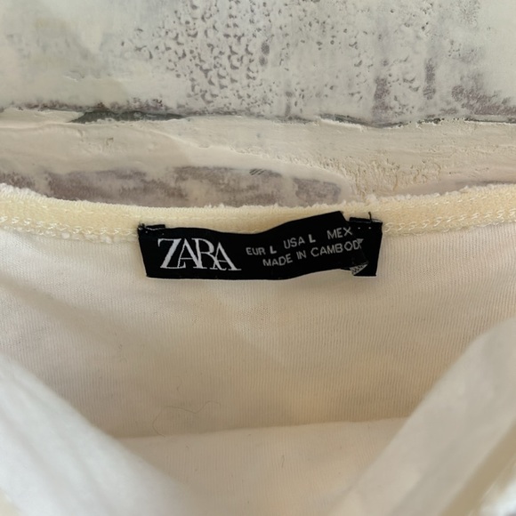 Zara Lace Floral Ivory Mini Dress Women's Sz L Spaghetti Strap Graduate Stretch - Picture 6 of 7